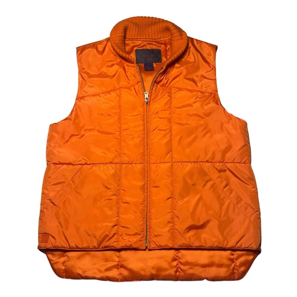 Vintage Ralph Lauren Orange Nylon Puffer Vest with Ribbed Collar Size Small